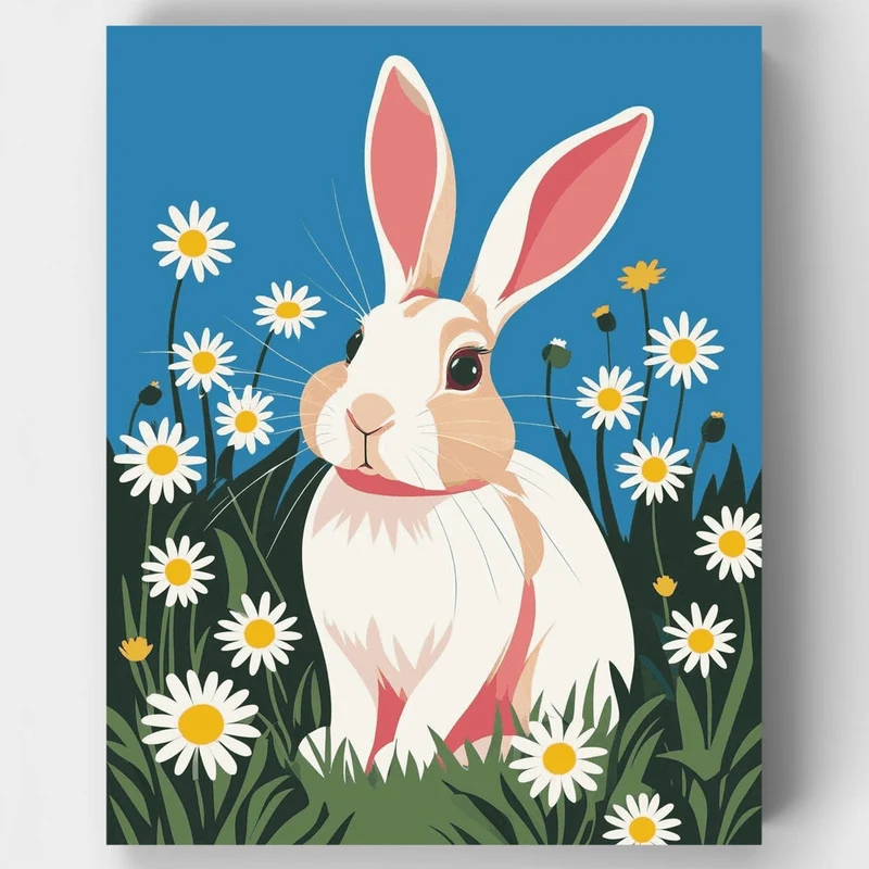 Bunny in Daisy Field - Paint by Numbers Kit