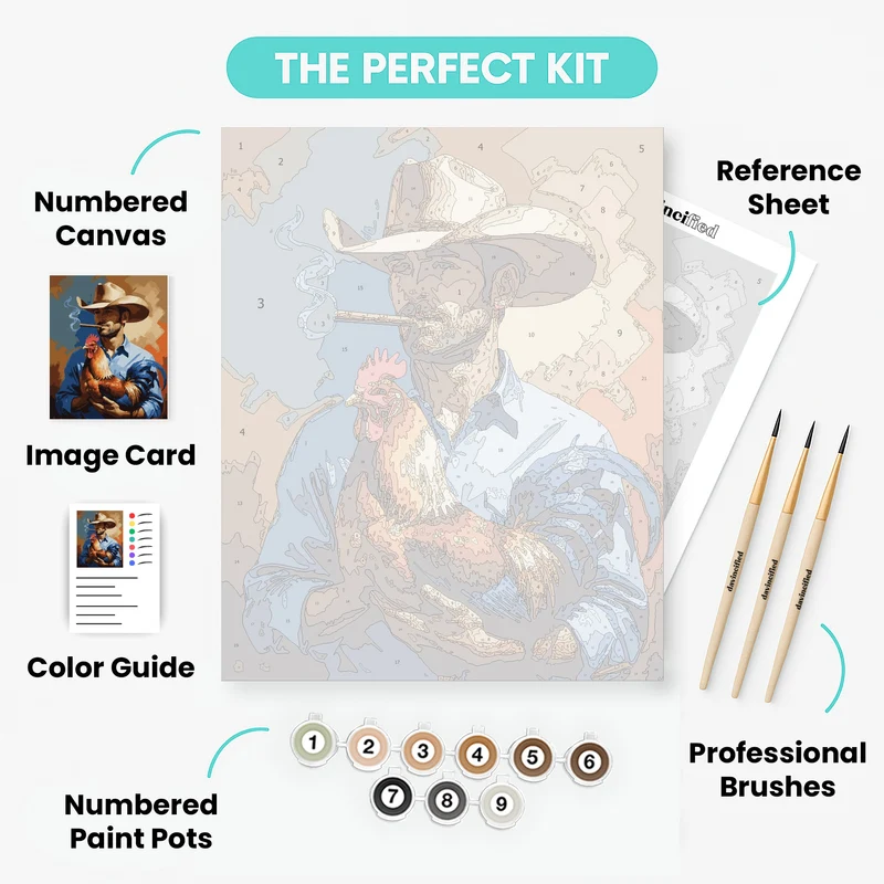Cowboy with Rooster - Paint by Numbers Kit