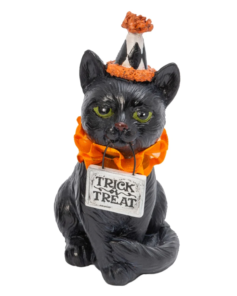 Halloween Clown Katze mit Süßes oder Saures Schild 15cm
