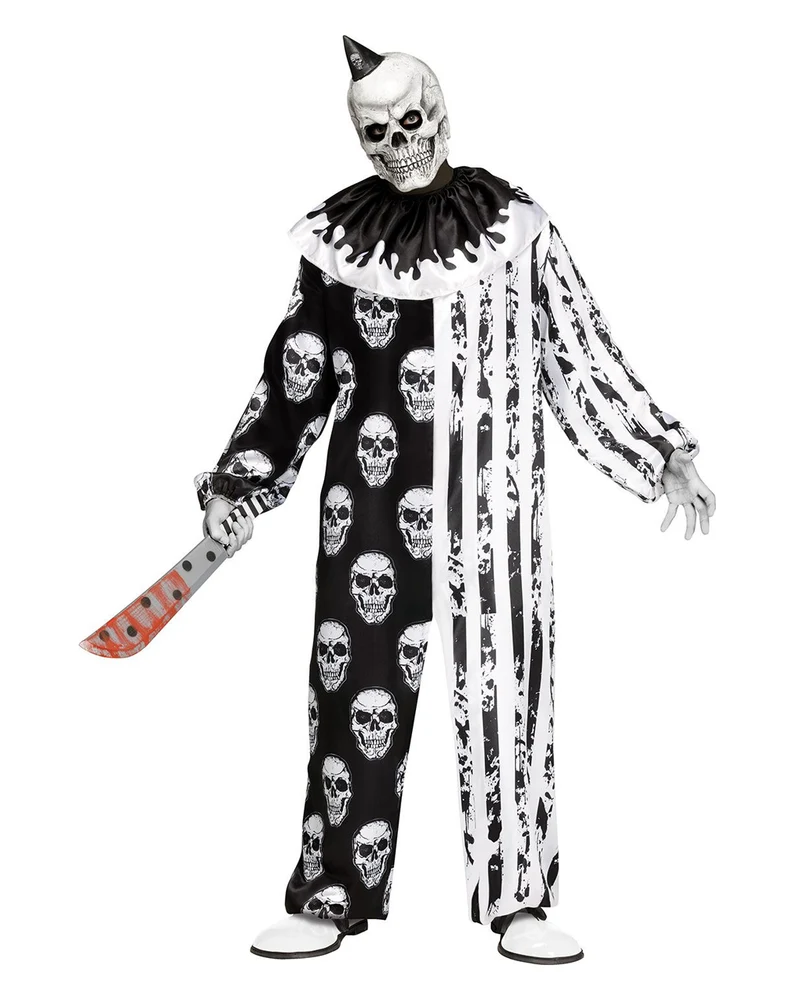 Totenkopf Horrorclown Kostüm mit Maske