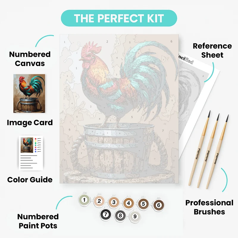 Turquoise and Copper Rooster on Barrel - Paint by Numbers Kit