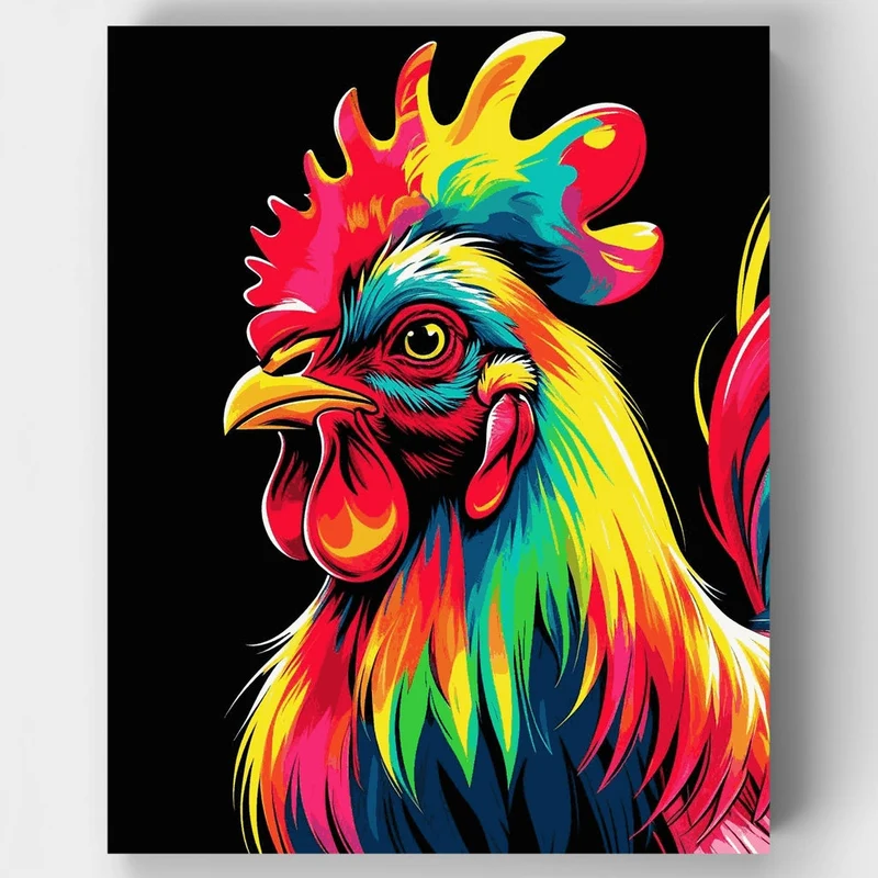 Bold Multicolor Rooster Portrait - Paint by Numbers Kit
