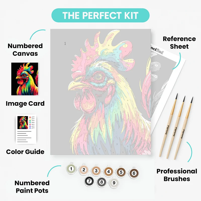 Bold Multicolor Rooster Portrait - Paint by Numbers Kit