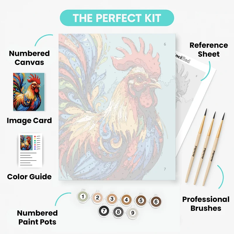 Radiant Rooster with Rainbow Plumage - Paint by Numbers Kit