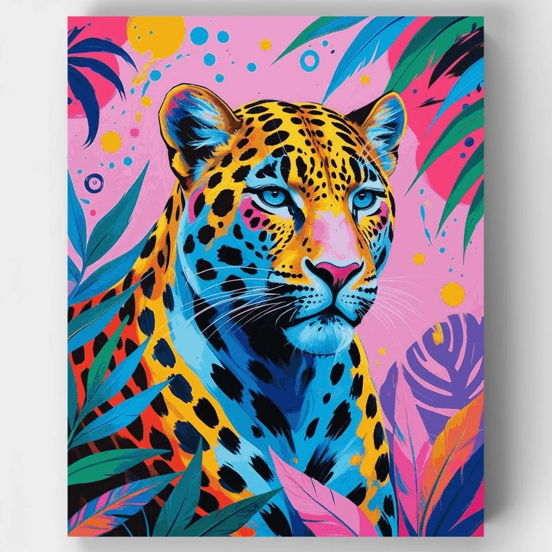 Vibrant Leopard in Tropical Paradise - Paint by Numbers Kit