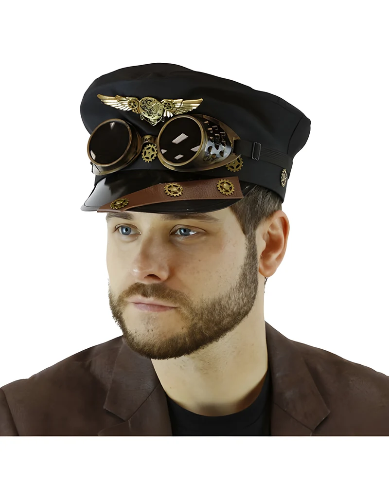 Steampunk Piloten Hut mit Fliegerbrille