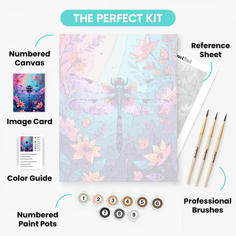Vibrant Dragonfly in Floral Paradise - Paint by Numbers Kit