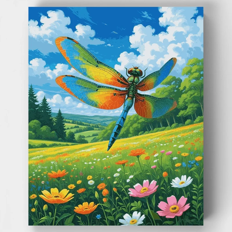 Colorful Dragonfly Over Wildflower Meadow - Paint by Numbers Kit