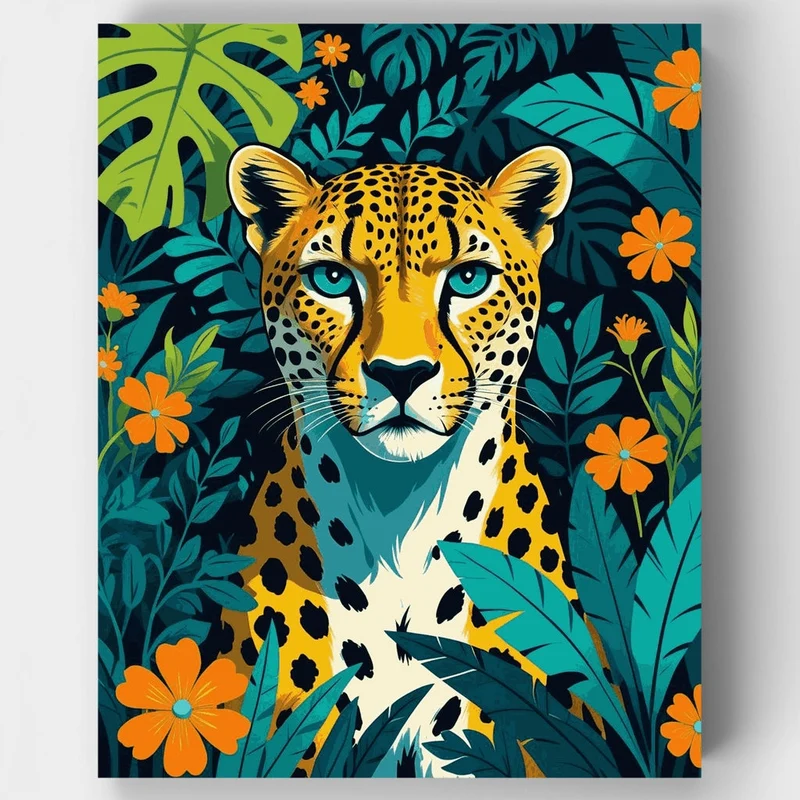 Leopard in Tropical Jungle - Paint by Numbers Kit