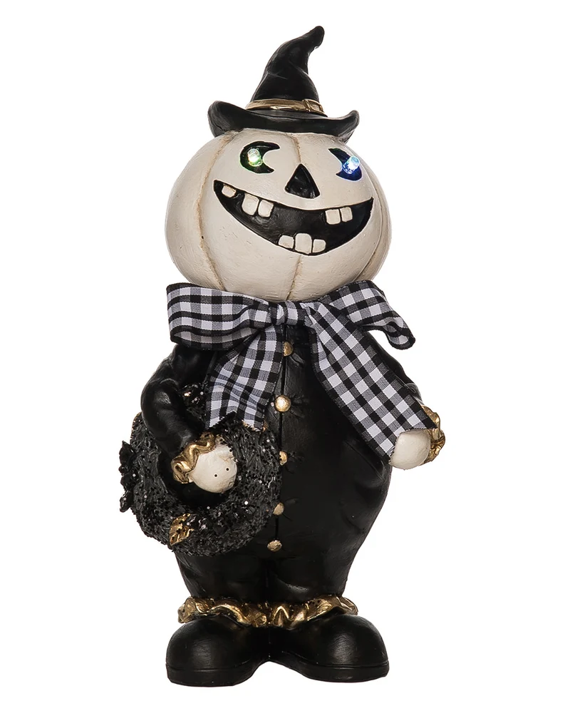 Eleganter Halloween Kürbis mit Leuchtaugen 25cm