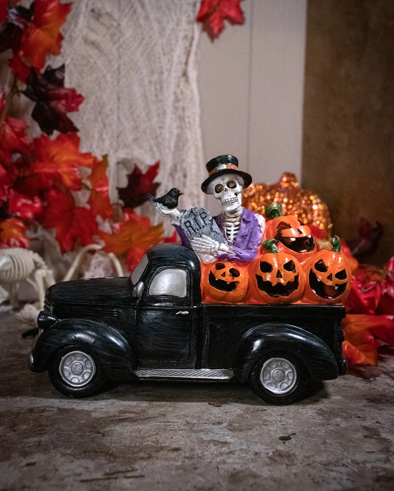 Halloween Pick Up mit Skelett leuchtend 24cm