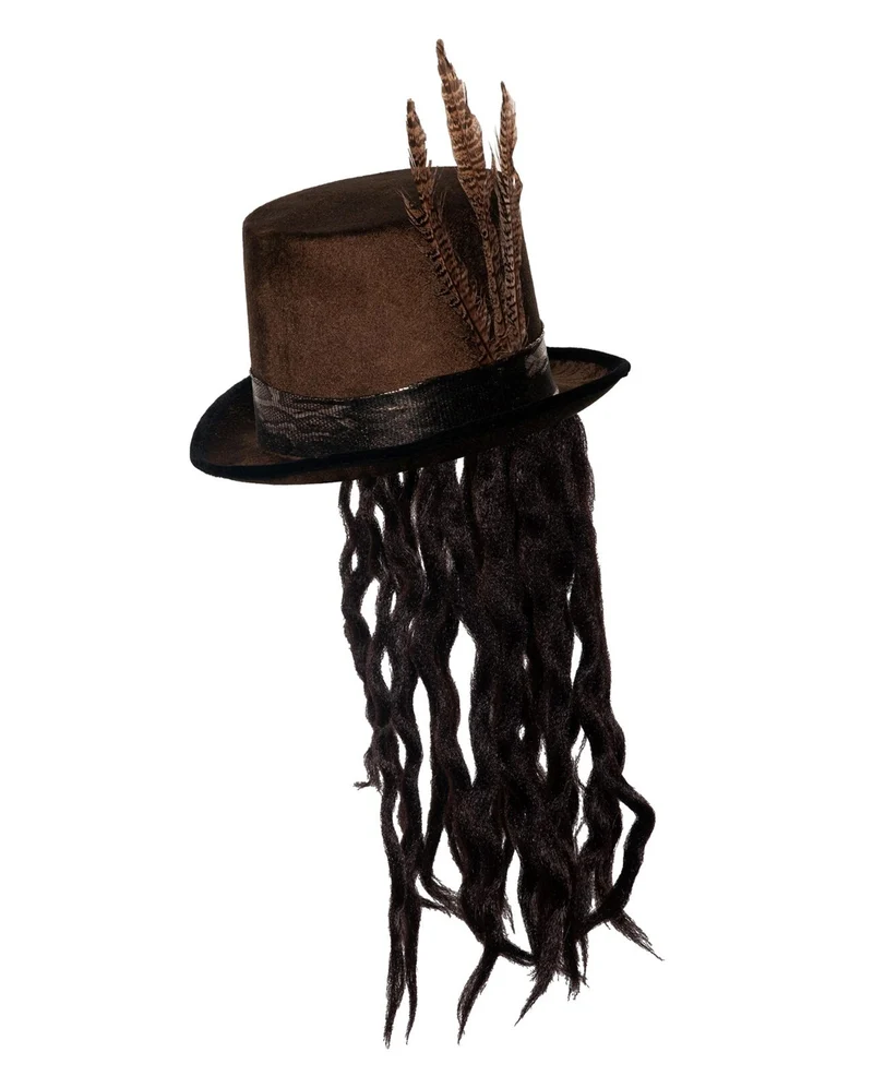 Voodoo Zylinder mit Federn & Dreadlocks