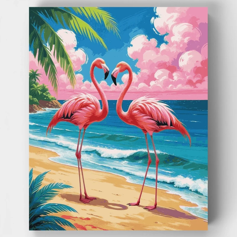 Flamingos on Tropical Beach - Paint by Numbers Kit