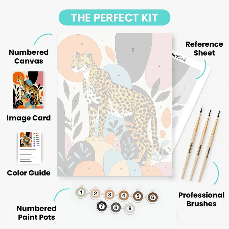 Stylized Cheetah in Abstract Garden - Paint by Numbers Kit