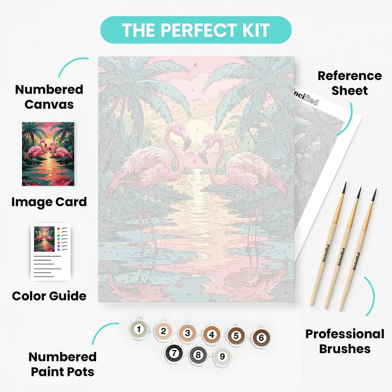 Tropical Flamingo Paradise at Sunset - Paint by Numbers Kit