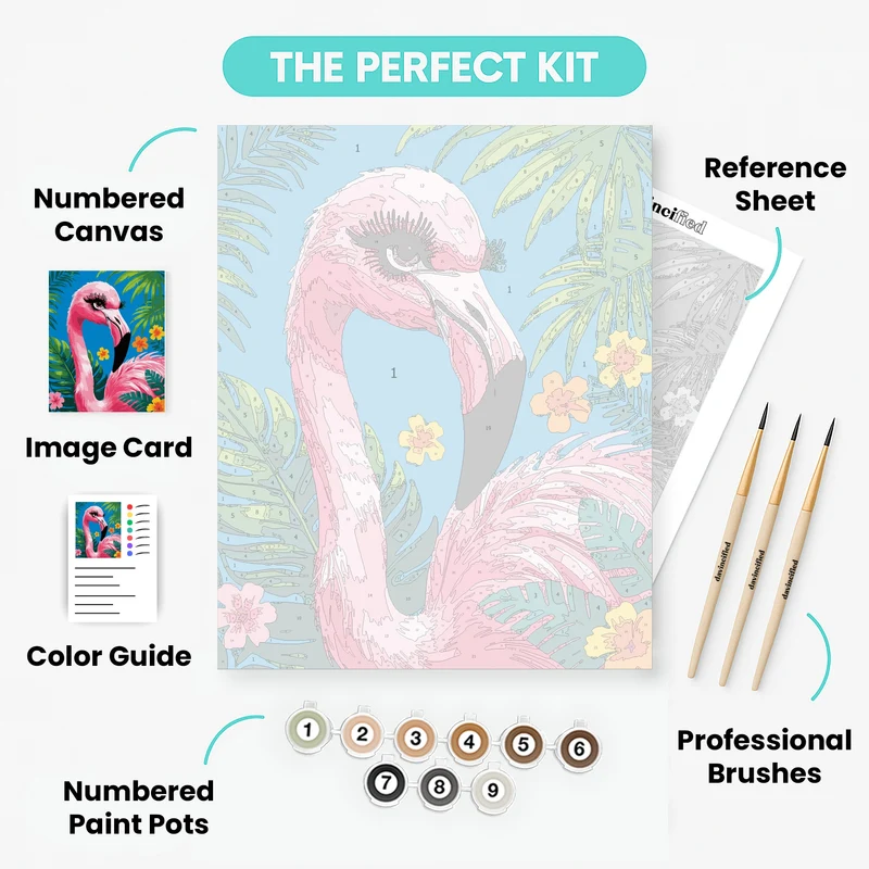 Tropical Flamingo with Lashes - Paint by Numbers Kit