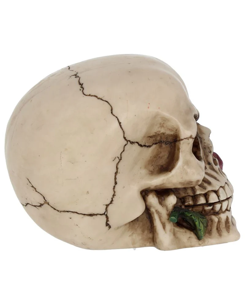 Beiger Totenschädel mit roter Rose 15cm