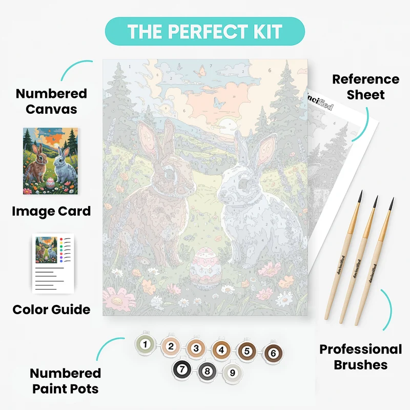 Easter Bunnies in Mountain Meadow - Paint by Numbers Kit