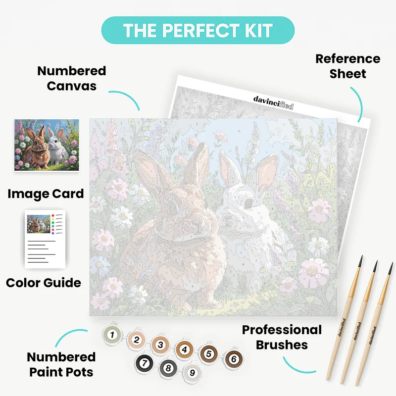 Two Adorable Bunnies in Wildflower Meadow - Paint by Numbers Kit