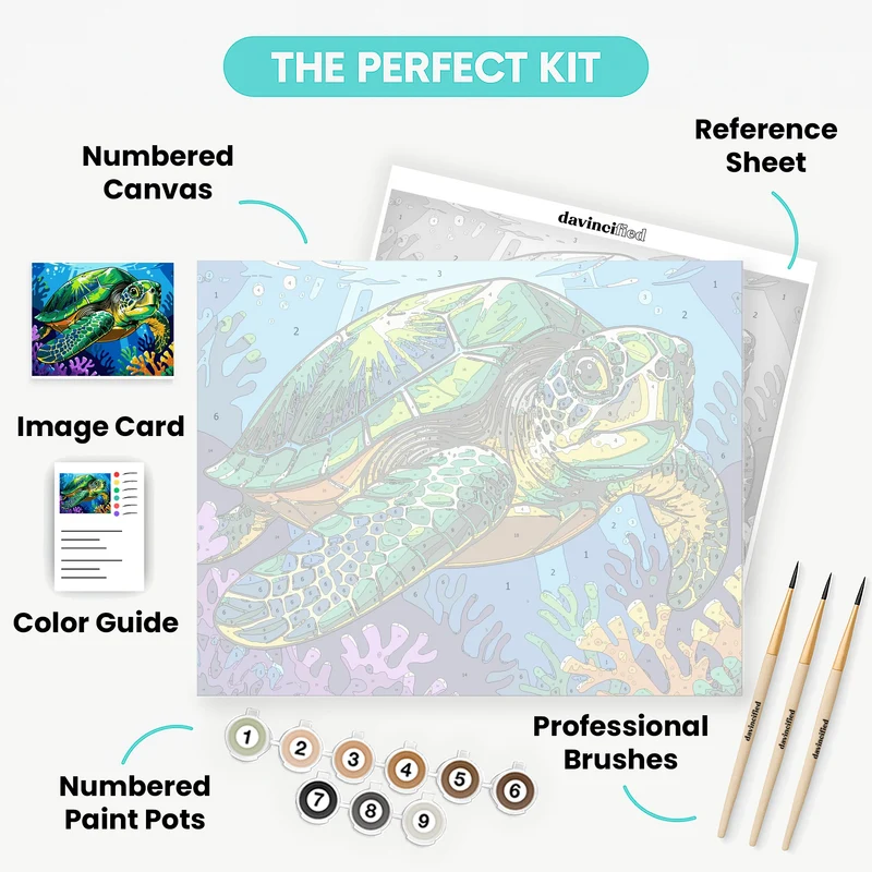 Vibrant Sea Turtle Underwater Adventure - Paint by Numbers Kit