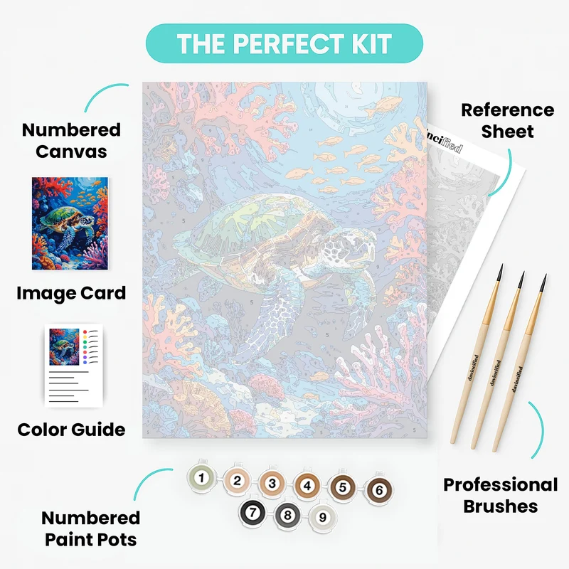 Sea Turtle in Vibrant Coral Garden - Paint by Numbers Kit