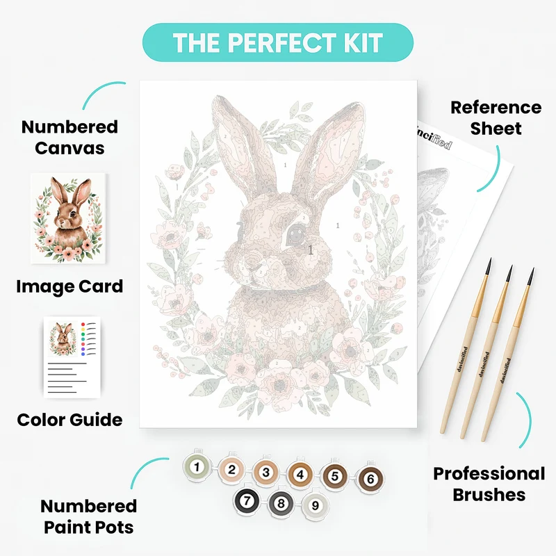 Adorable Bunny with Floral Wreath - Paint by Numbers Kit