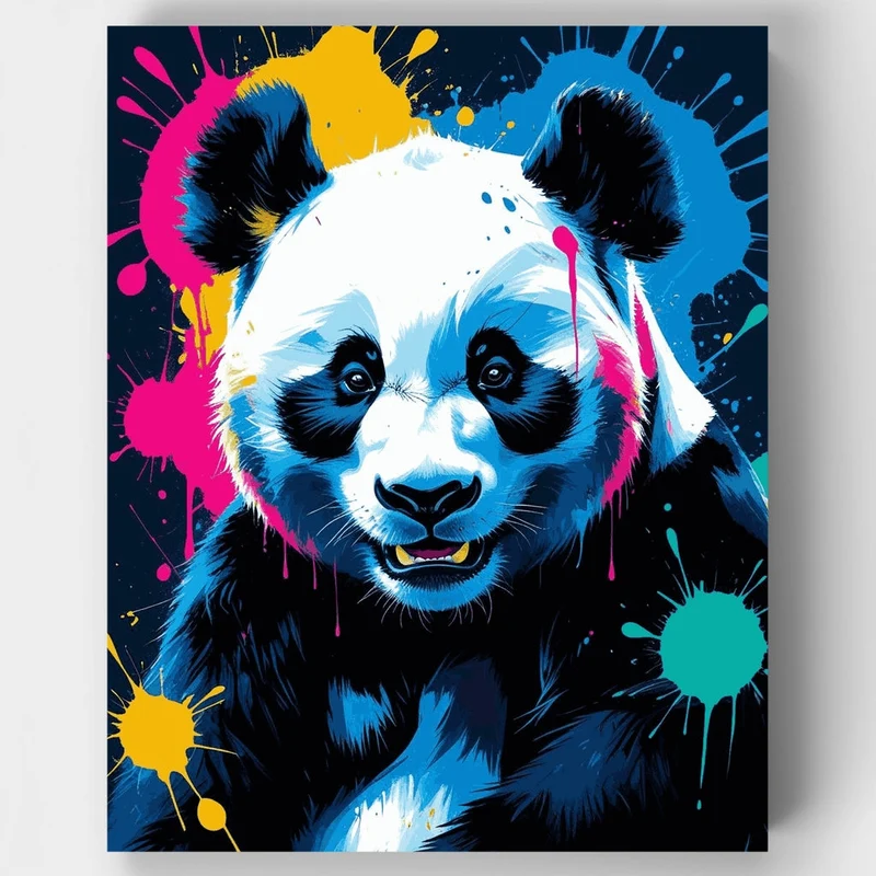 Energetic Panda with Paint Splatter Art - Paint by Numbers Kit