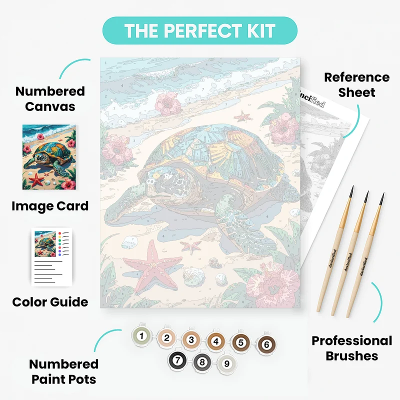 Vibrant Sea Turtle on Tropical Beach - Paint by Numbers Kit