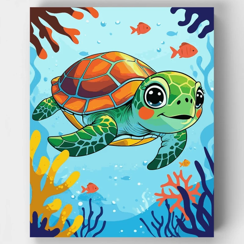 Cheerful Sea Turtle with Big Eyes - Paint by Numbers Kit