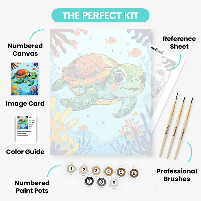 Cheerful Sea Turtle with Big Eyes - Paint by Numbers Kit