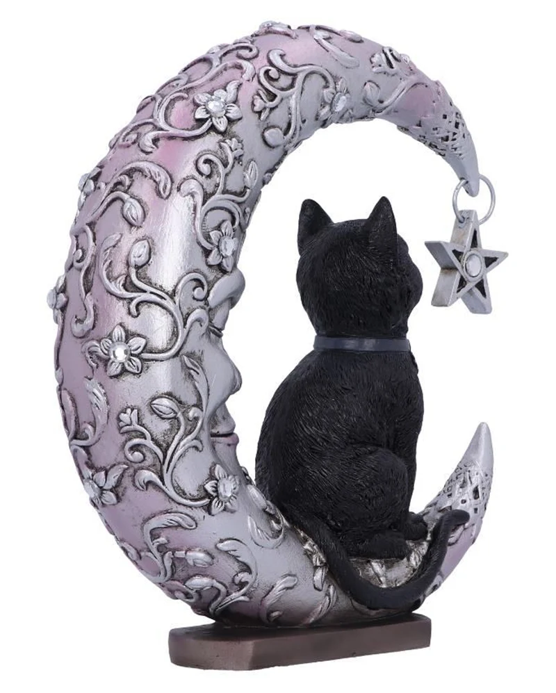 Schlafender Mond mit schwarzer Katze Figur 19cm
