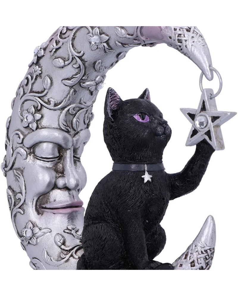 Schlafender Mond mit schwarzer Katze Figur 19cm