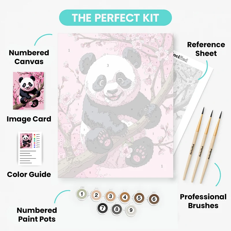 Adorable Panda Cub in Cherry Blossom Tree - Paint by Numbers Kit