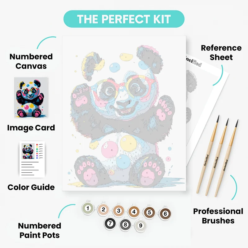 Colorful Panda with Glasses - Paint by Numbers Kit