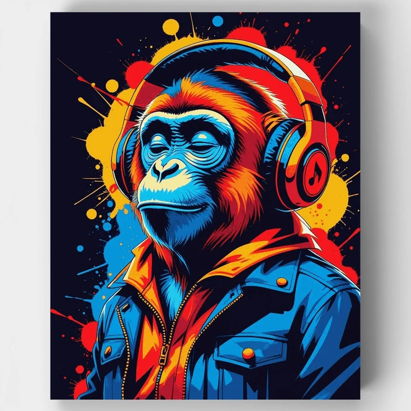 Cool Monkey with Headphones - Paint by Numbers Kit