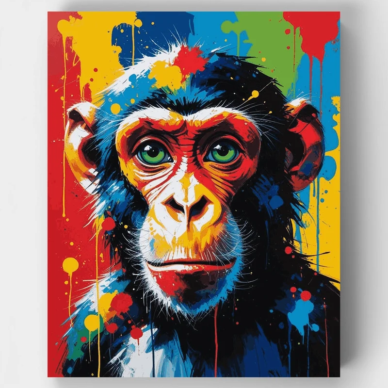 Splattered Chimpanzee Portrait - Paint by Numbers Kit