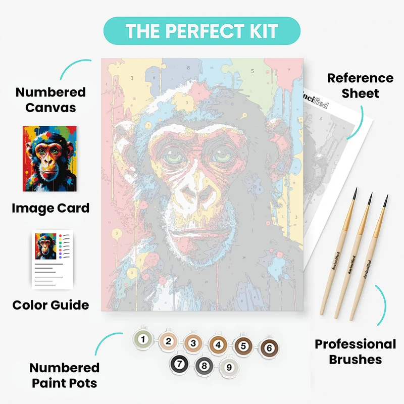 Splattered Chimpanzee Portrait - Paint by Numbers Kit