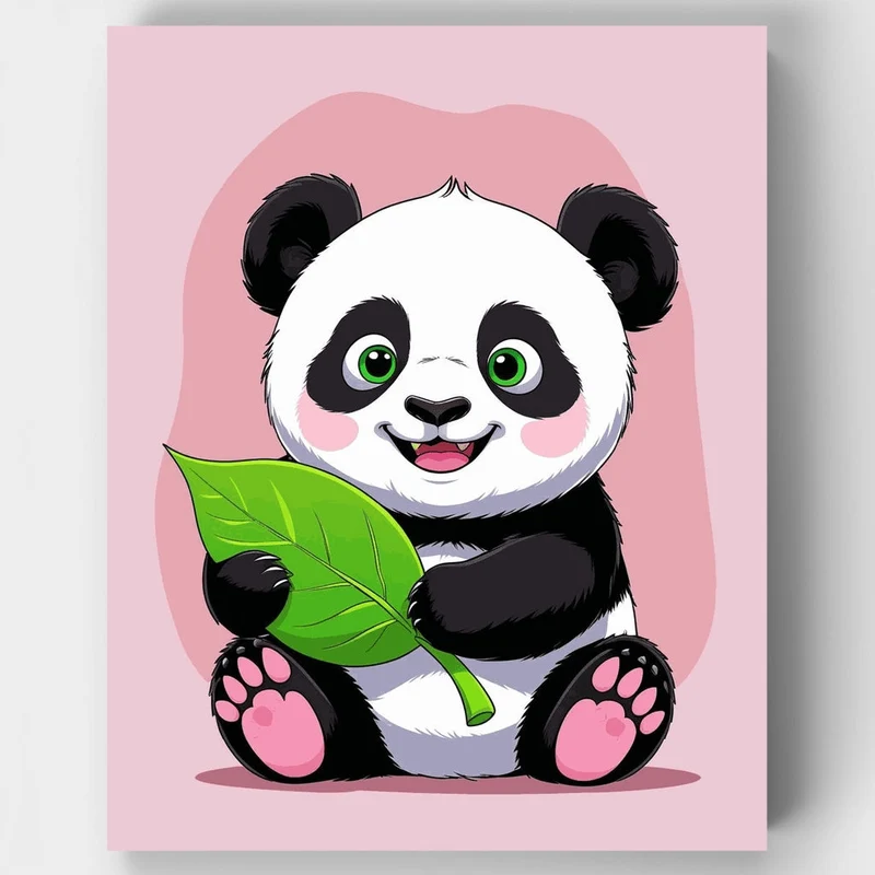 Adorable Panda with Leaf - Paint by Numbers Kit