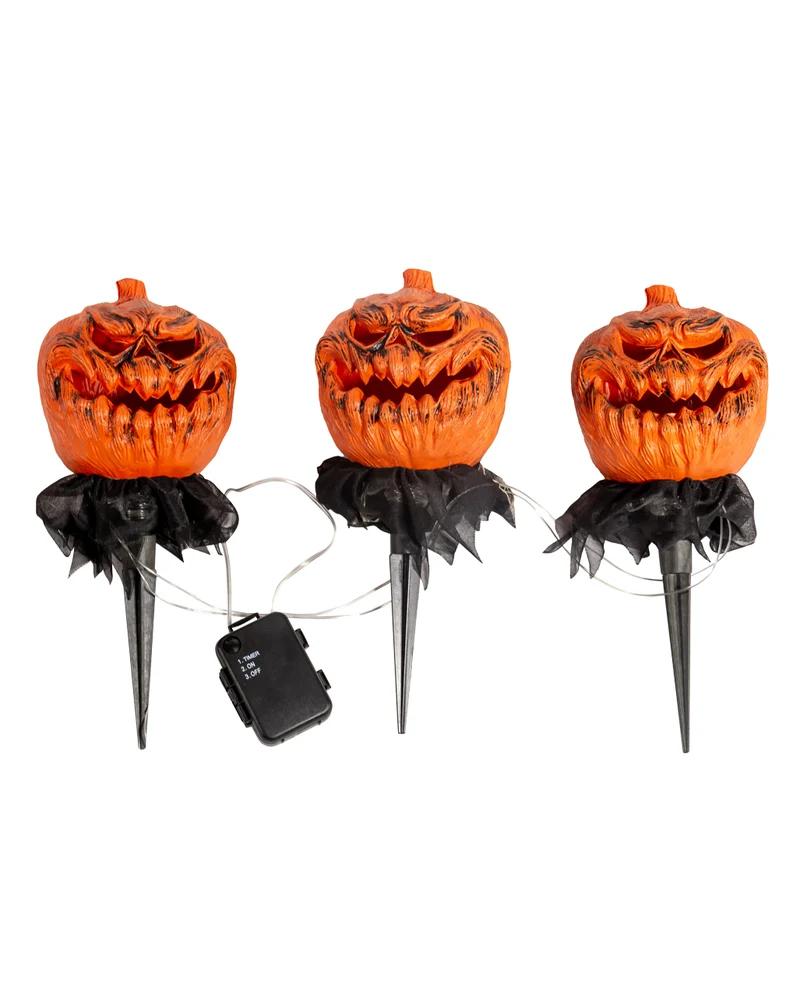 Spooky Halloween Kürbis mit Erdspieß 3er-Set