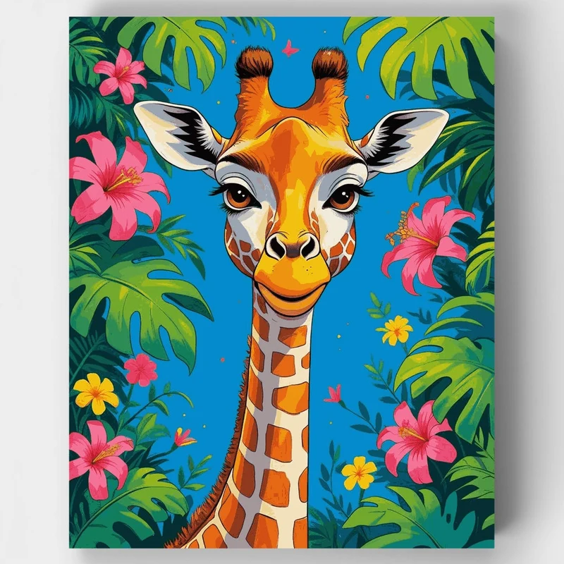 Vibrant Giraffe in Tropical Paradise - Paint by Numbers Kit