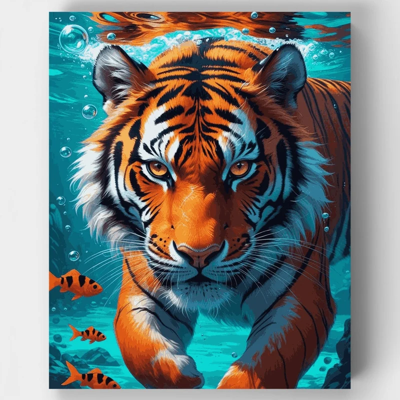 Underwater Tiger with Orange Fish - Paint by Numbers Kit