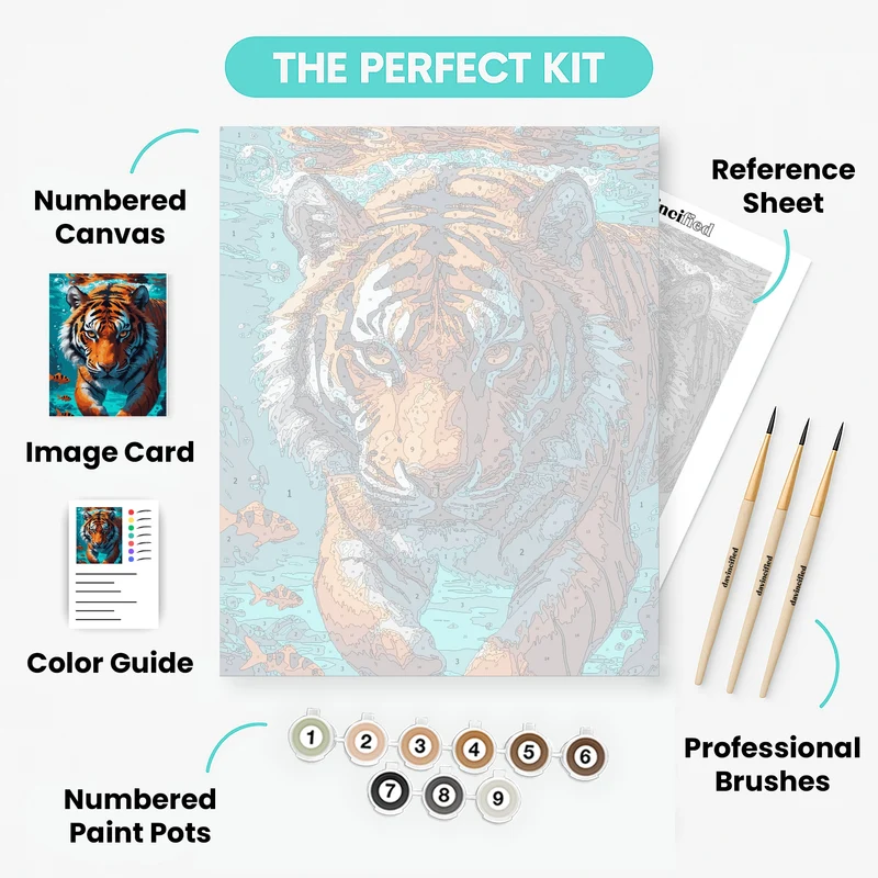 Underwater Tiger with Orange Fish - Paint by Numbers Kit