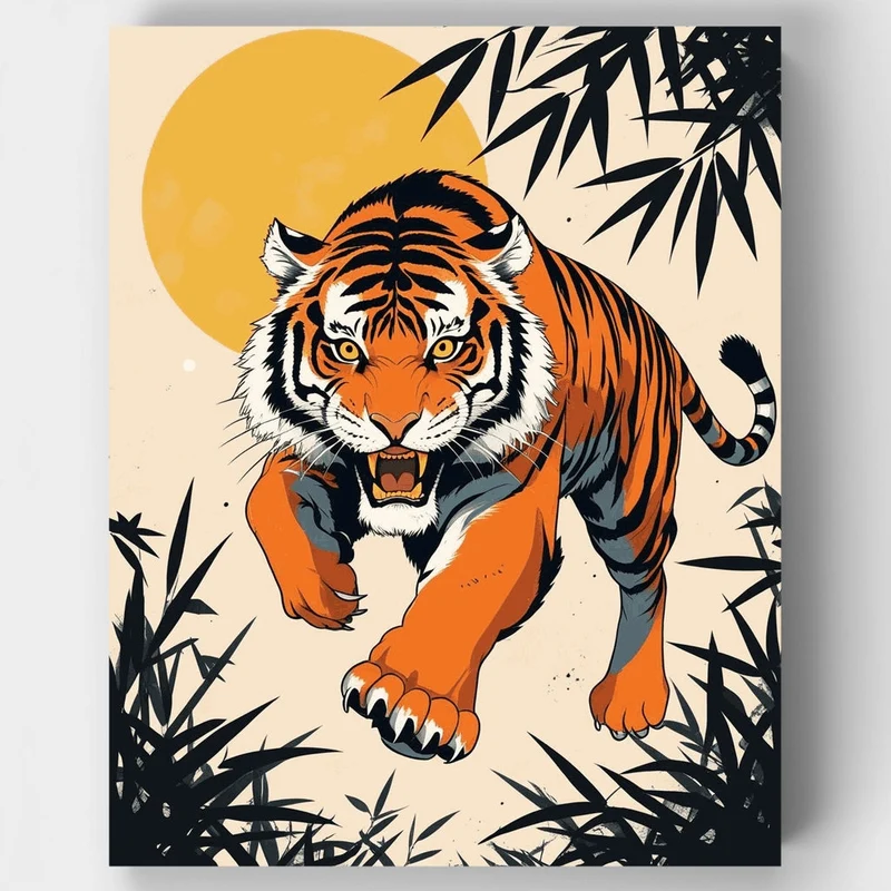 Leaping Tiger in Bamboo Forest - Paint by Numbers Kit