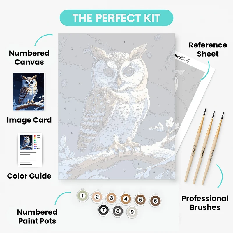 Snowy Owl on Winter Branch - Paint by Numbers Kit