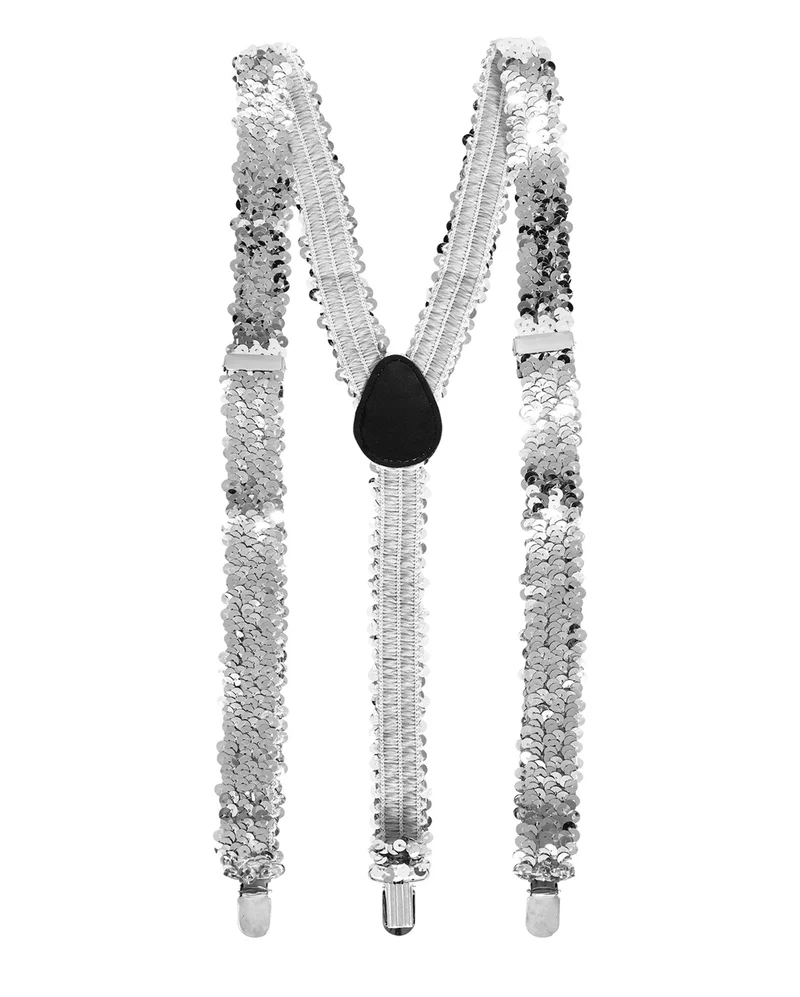 Silberne Paillettenhosenträger