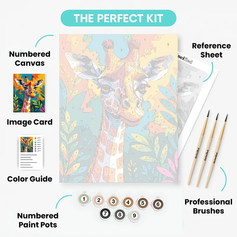 Colorful Giraffe with Tropical Foliage - Paint by Numbers Kit