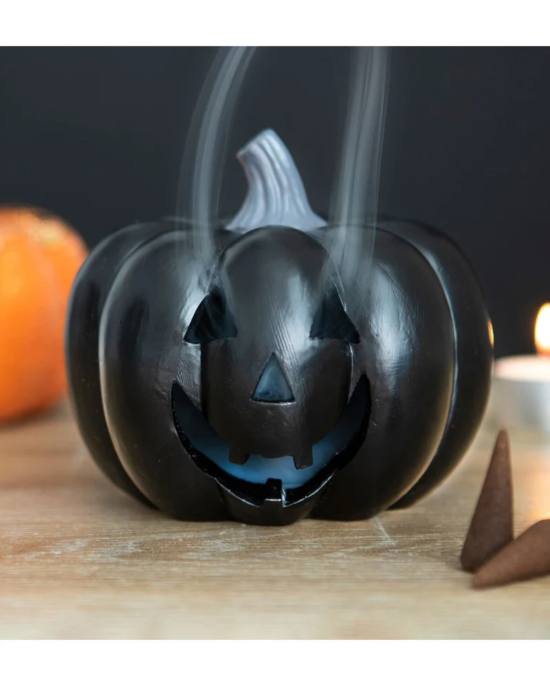 Schwarzer Kürbis Halloween Räucherkegelhalter 11cm