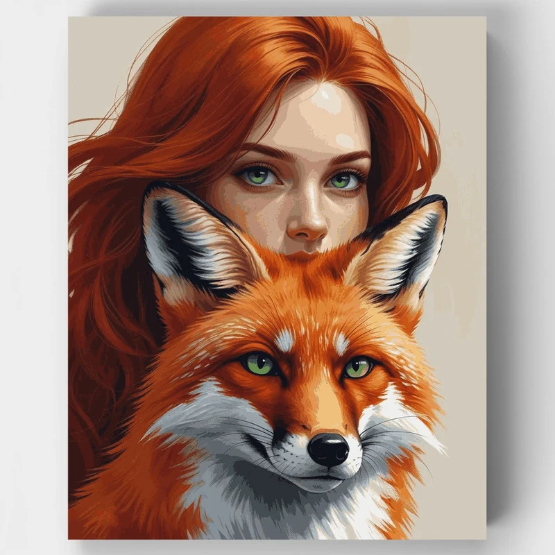 Woman with Fox Portrait - Paint by Numbers Kit