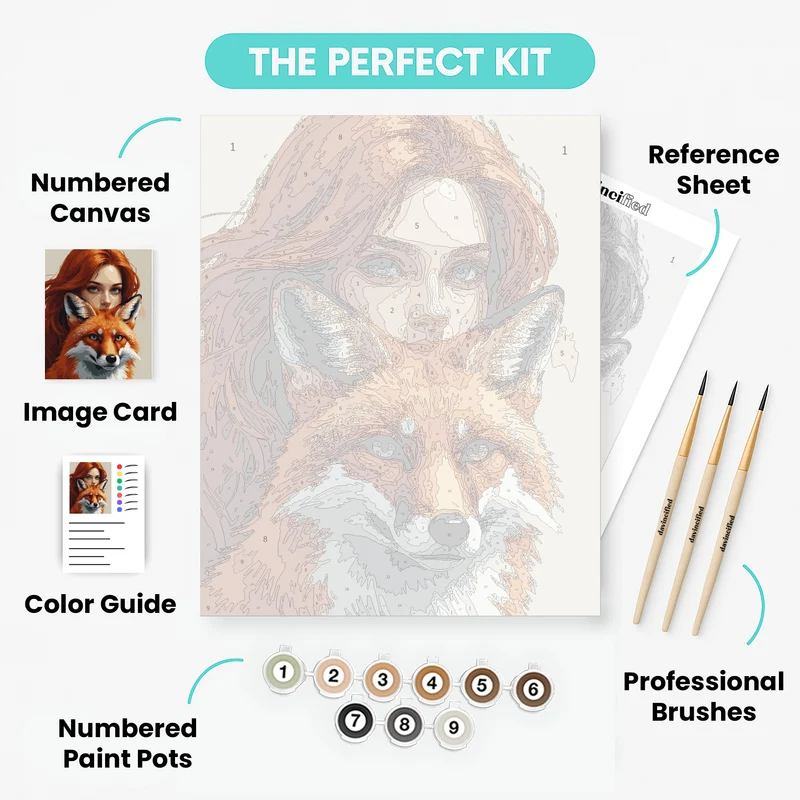 Woman with Fox Portrait - Paint by Numbers Kit