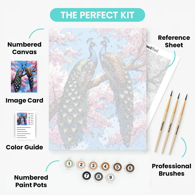 Peacocks in Cherry Blossoms - Paint by Numbers Kit